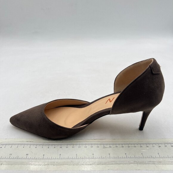 YDN Grey Classic Mid Heels D'Orsay Pumps Suede Pointed Toe Slip On Dressy Shoes - Picture 2 of 8